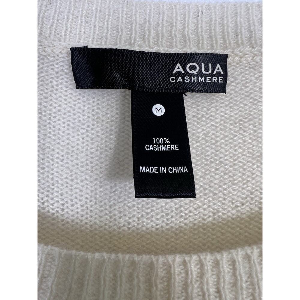 Aqua Off White 100% Cashmere Pullover Skull Graphic Sweater Size M - Picture 9 of 12
